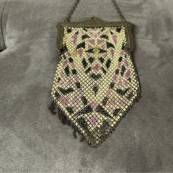 Antique 1920s Mandalin Mfg Co enamel mesh purse wallet handbag silver purple - Picture 6 of 6